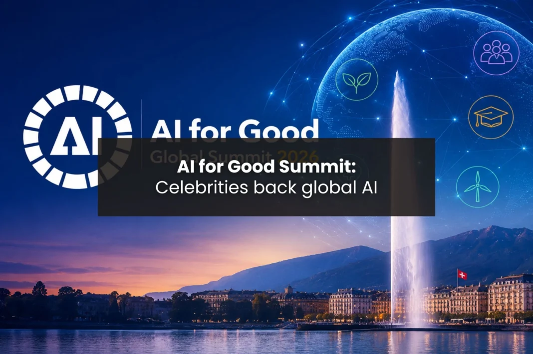 AI for Good Summit 2026 featured image showing the Geneva skyline, AI for Good logo, digital globe, and icons representing sustainability, education, and global collaboration.