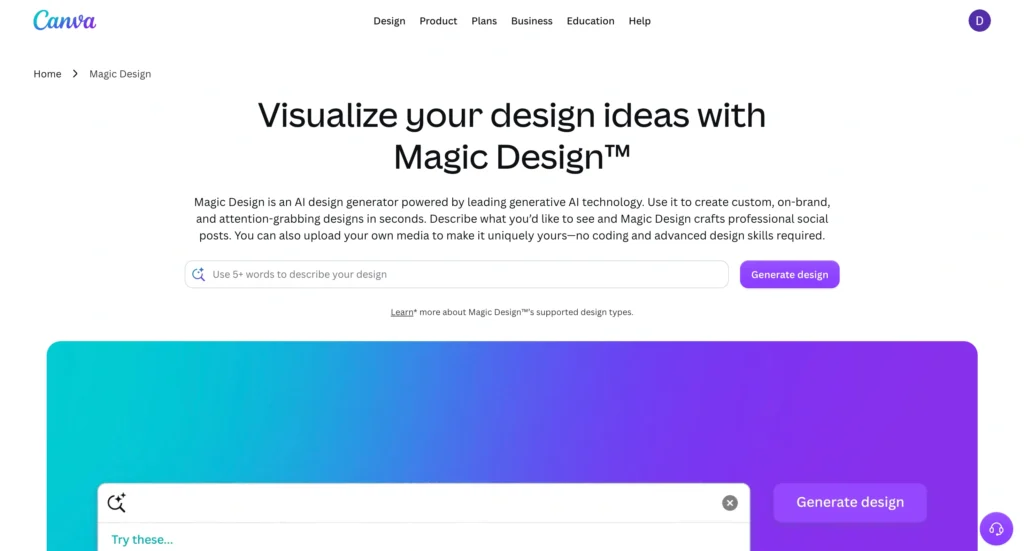 Canva Magic Studio homepage