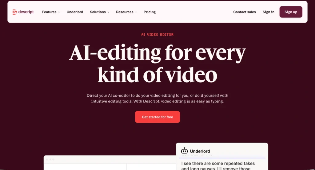 Descript homepage