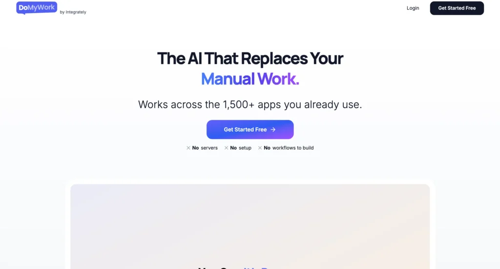 Workflow automation is enhanced through Domywork.ai where no-code tools and app integrations reduce manual office work.