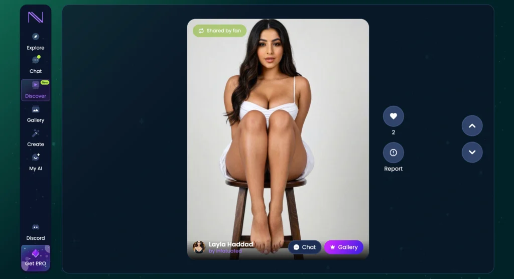 Infatuated AI Discover page displaying AI companions.