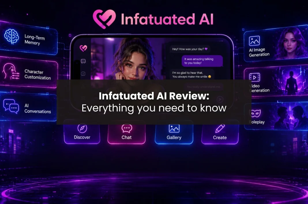 Infatuated AI featured image showing an AI companion chat interface with customization, image generation, and memory features.