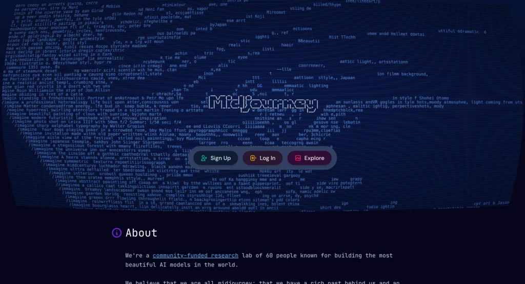 Midjourney homepage