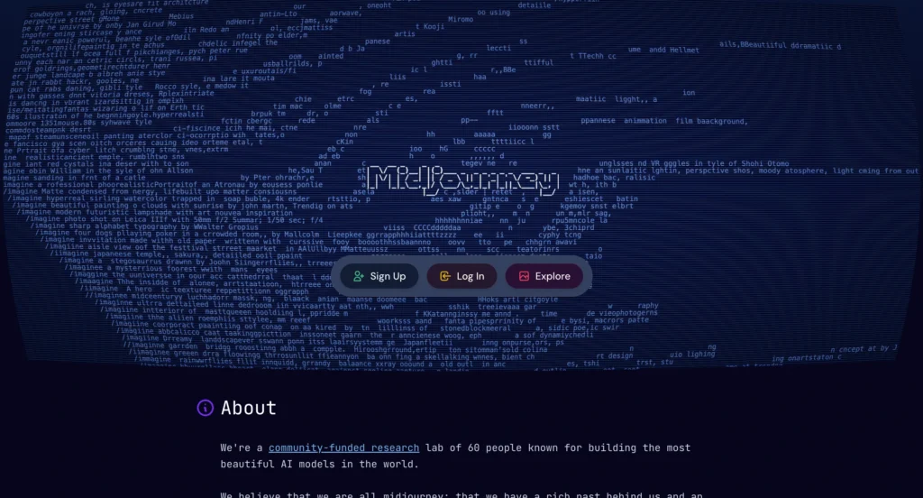 Midjourney AI image generator creates high-quality artwork and visual content from text prompts.