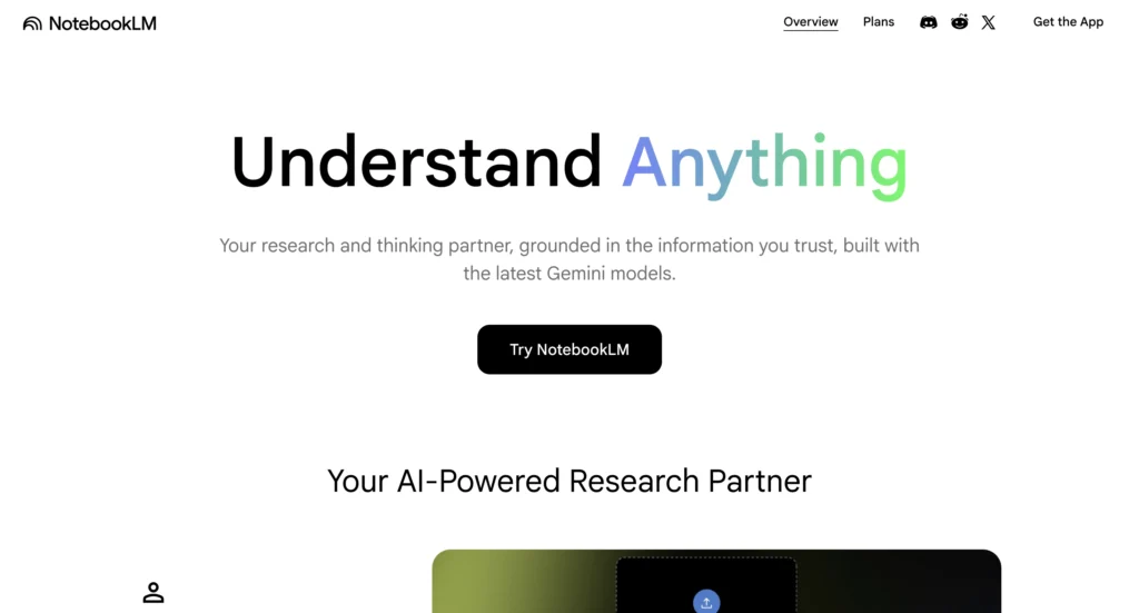 NotebookLM workspace website.