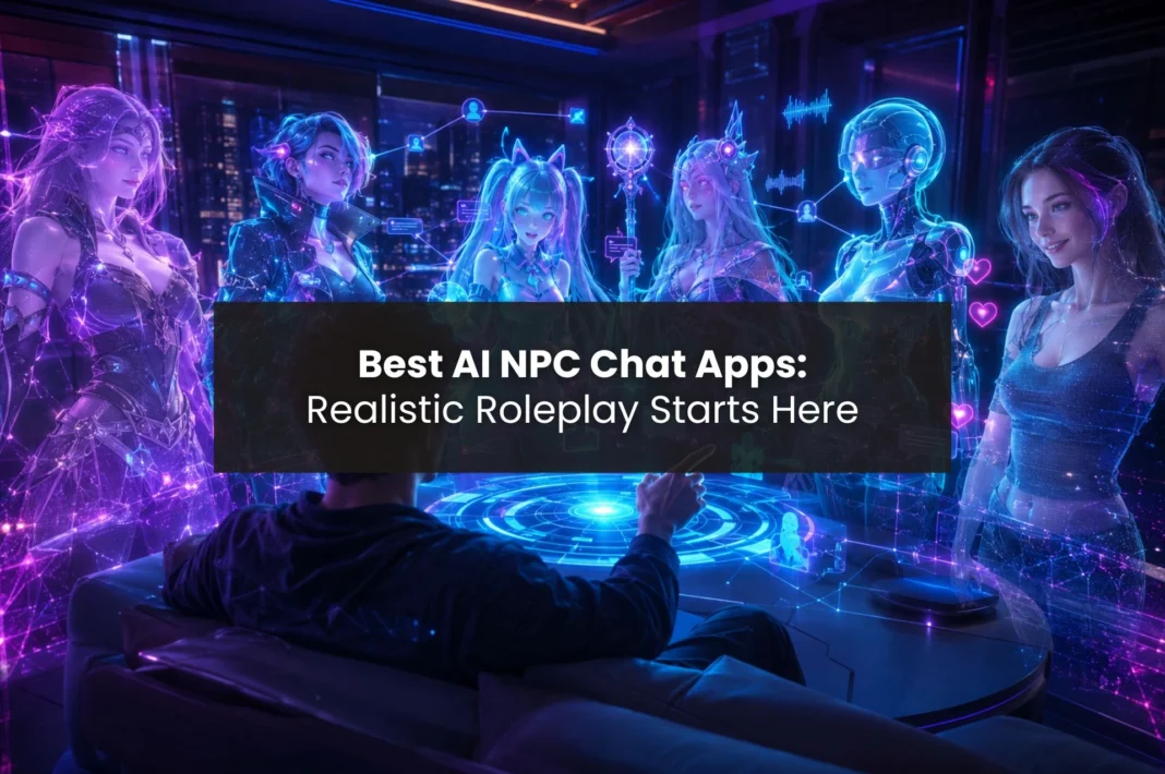 AI NPC chat apps featuring realistic virtual characters, holographic companions, and immersive AI roleplay experiences
