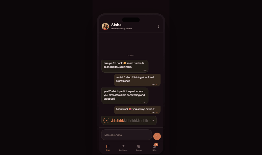 Aisha AI companion and chat interface.