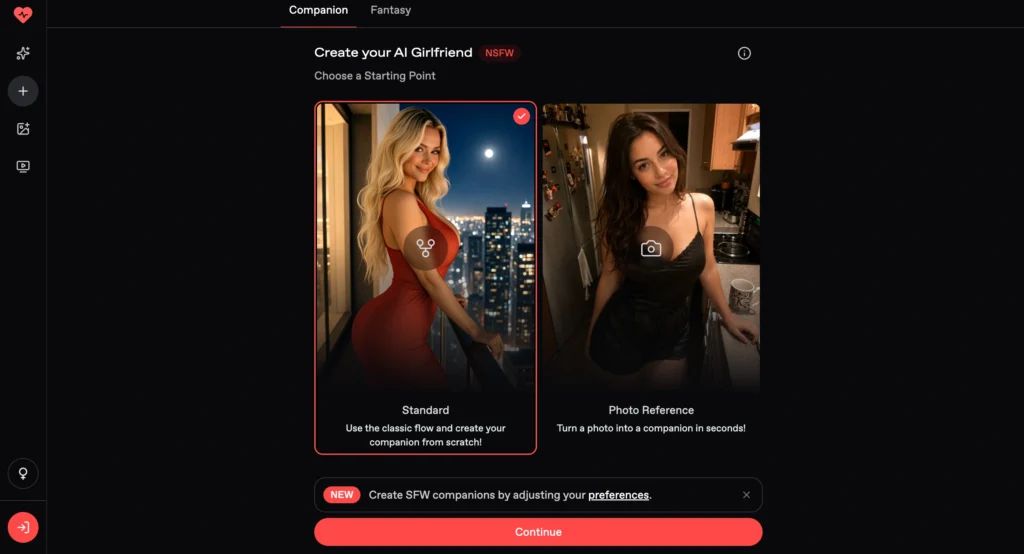 Nectar AI companion app showing an AI-generated virtual character with customization options.