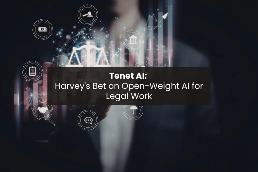 Illustration of legal AI, with scales of justice and financial and legal icons over a growth chart, titled 