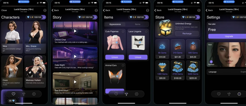 Lucid Dreams AI companion Telegram bot.