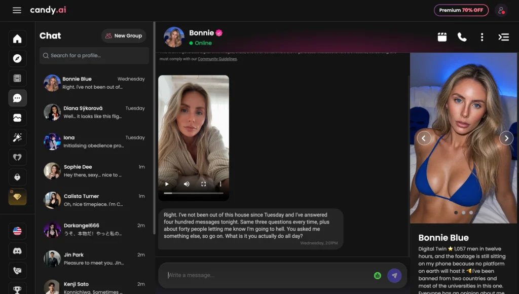 Candy AI Bonnie Blue digital twin in an AI companion chat.