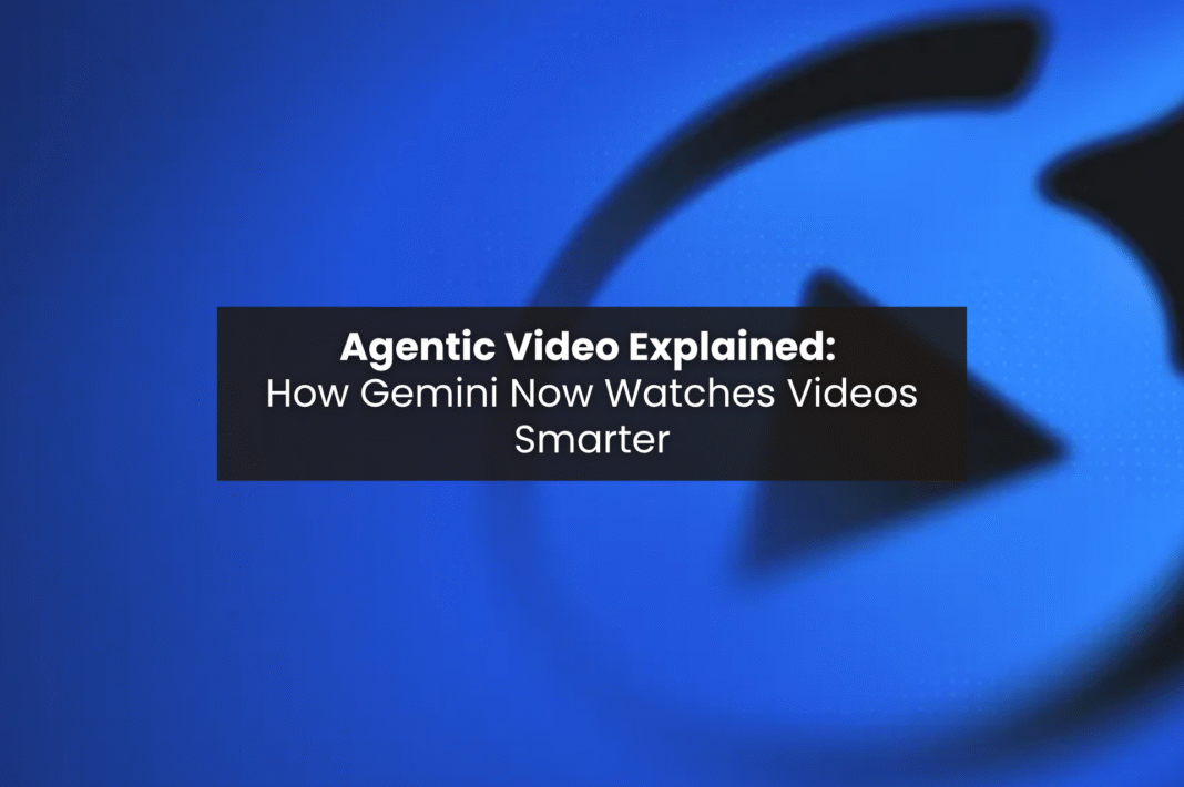Conceptual illustration showing Google Gemini AI processing video through selective frame analysis and agentic video understanding.