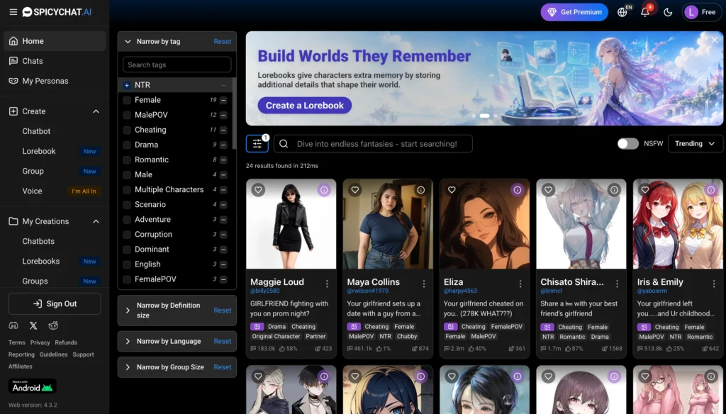 NTR AI companion character in a customizable relationship scenario on SpicyChat AI.