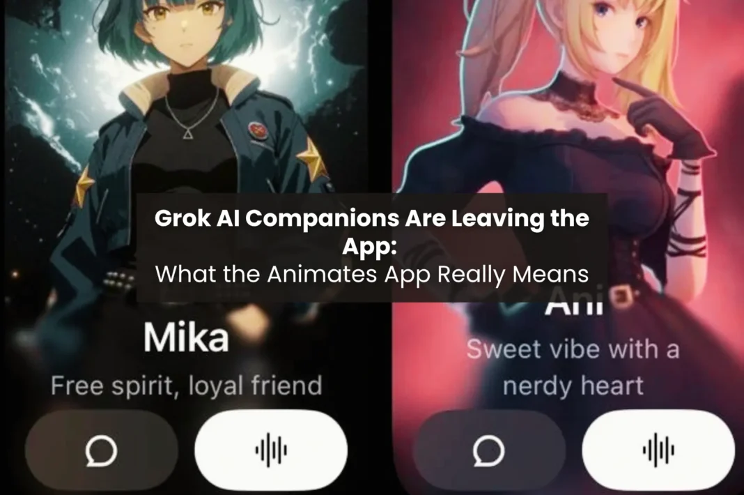 A split-screen promotional thumbnail featuring stylized anime and 3D AI companion avatars, including Mika and Rudi, overlaid with bold white text that reads 