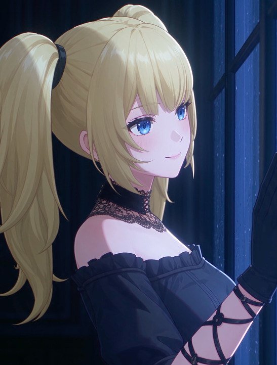 Ani, the blonde anime-style AI companion known from Grok, wearing a black gothic outfit.