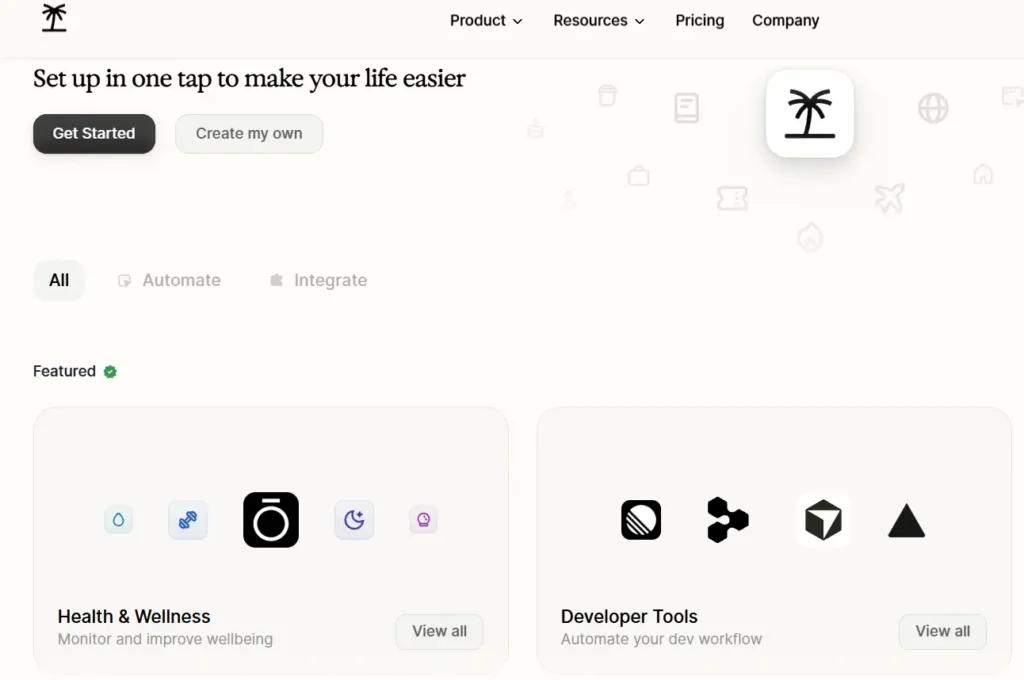 Poke homepage showing its AI assistant setup and task automation categories