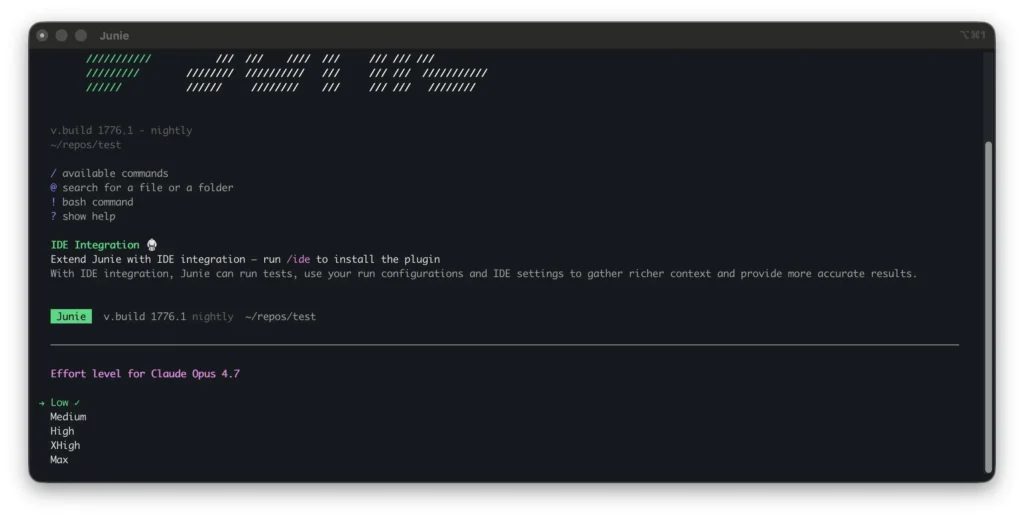 JetBrains Junie onboarding page showing setup options for the CLI and AI coding agent integration in IDEs.